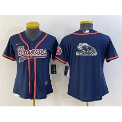 Women Denver Broncos Navy Team Big Logo With Patch Cool Base Stitched Baseball Jersey