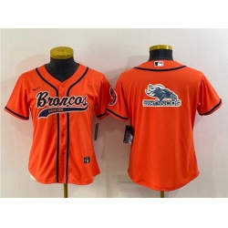 Women Denver Broncos Orange Team Big Logo With Patch Cool Base Stitched Baseball Jersey