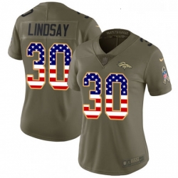 Womens Nike Denver Broncos 30 Phillip Lindsay Limited Olive USA Flag 2017 Salute to Service NFL Jersey