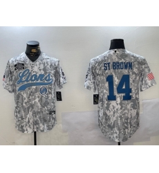 Men Detroit Lions 14 Amon Ra St Brown 2024 Arctic Camo Salute To Service Stitched Baseball Jersey 1