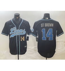 Men Detroit Lions 14 Amon Ra St  Brown Black Cool Base Stitched Baseball Jersey 2