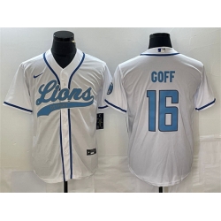 Men Detroit Lions 16 Jared Goff White Cool Base Stitched Baseball Jersey