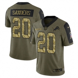 Men Detroit Lions 20 Barry Sanders 2021 Salute To Service Olive Camo Limited Stitched Jersey