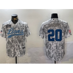 Men Detroit Lions 20 Barry Sanders 2024 Arctic Camo Salute To Service Stitched Baseball Jersey