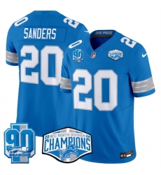 Men Detroit Lions 20 Barry Sanders Blue 2024 NFC North Champions 90th Anniversary Patch F U S E  Vapor Limited Stitched Jersey