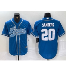 Men Detroit Lions 20 Barry Sanders Blue Cool Base Stitched Baseball Jersey