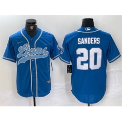 Men Detroit Lions 20 Barry Sanders Blue Cool Base Stitched Baseball Jersey