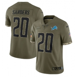Men Detroit Lions 20 Barry Sanders Olive 2022 Salute To Service Limited Stitched Jersey