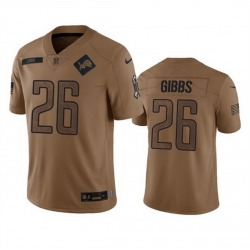 Men Detroit Lions 26 Jahmyr Gibbs 2023 Brown Salute To Service Limited Stitched Jersey