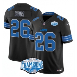 Men Detroit Lions 26 Jahmyr Gibbs Black 2024 NFC North Champions F U S E  Vapor Limited Stitched Jersey