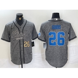 Men Detroit Lions 26 Jahmyr Gibbs Grey Cool Base Stitched Baseball JerseyS 1