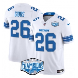 Men Detroit Lions 26 Jahmyr Gibbs White 2024 NFC North Champions F U S E  Vapor Limited Stitched Jersey