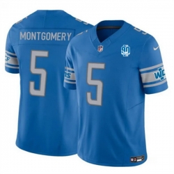 Men Detroit Lions 5 David Montgomery Blue 2023 F U S E  90th Anniversary Vapor Untouchable Limited Stitched Jersey