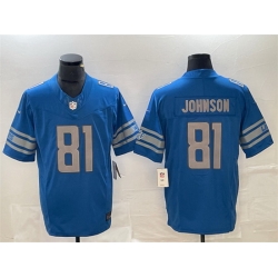 Men Detroit Lions 81 Calvin Johnson Blue 2023 F U S E  Vapor Untouchable Limited Stitched Jersey
