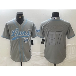 Men Detroit Lions 87 Sam LaPorta Grey Cool Base Stitched Baseball Jersey 1