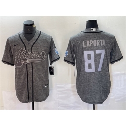 Men Detroit Lions 87 Sam LaPorta Grey Cool Base Stitched Baseball Jerseys