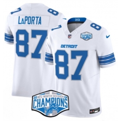 Men Detroit Lions 87 Sam LaPorta White 2024 NFC North Champions F U S E  Vapor Limited Stitched Jersey