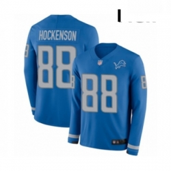 Men Detroit Lions 88 TJ Hockenson Limited Blue Therma Long Sleeve Football Jersey