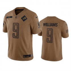 Men Detroit Lions 9 Jameson Williams 2023 Brown Salute To Service Limited Stitched Jersey