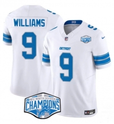 Men Detroit Lions 9 Jameson Williams White 2024 NFC North Champions F U S E  Vapor Limited Stitched Jersey