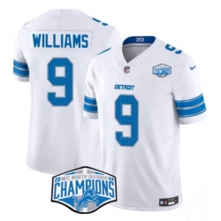 Men Detroit Lions 9 Jameson Williams White 2024 NFC North Champions F U S E  Vapor Limited Stitched Jersey