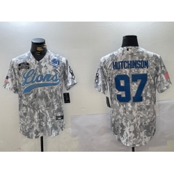 Men Detroit Lions 97 Aidan Hutchinson 2024 Arctic Camo Salute To Service Stitched Baseball Jersey 3