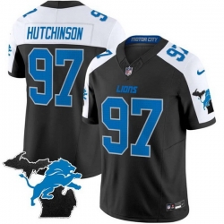 Men Detroit Lions 97 Aidan Hutchinson Black White F U S E  2024 Michigan Patch Vapor Limited Stitched Jersey