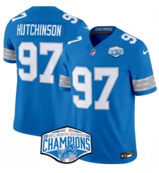 Men Detroit Lions 97 Aidan Hutchinson Blue 2024 NFC North Champions F U S E  Vapor Limited Stitched Jersey