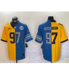 Men Detroit Lions 97 Aidan Hutchinson Yellow Blue Split Vapor Limited Stitched Jersey 1