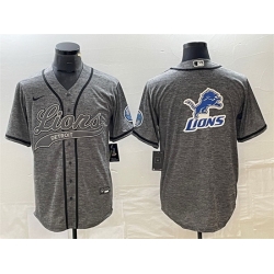 Men Detroit Lions Grey Team Big Logo Cool Base Stitched Baseball Jersey