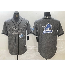 Men Detroit Lions Team Big Logo Grey Cool Base Stitched Baseball Jersey 1