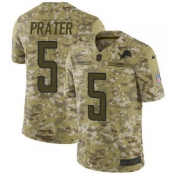 Nike Lions #5 Matt Prater Camo Mens Stitched NFL Limited 2018 Salute To Service Jersey