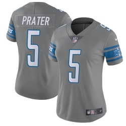 Nike Lions #5 Matt Prater Gray Womens Stitched NFL Limited Rush Jersey