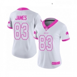 Womens Detroit Lions 83 Jesse James Limited White Pink Rush Fashion Football Jersey