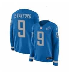 Womens Nike Detroit Lions 9 Matthew Stafford Limited Blue Therma Long Sleeve NFL Jersey