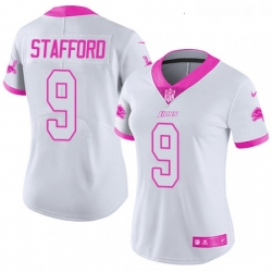 Womens Nike Detroit Lions 9 Matthew Stafford Limited WhitePink Rush Fashion NFL Jersey