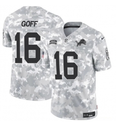 Youth Detroit Lions 16 Jared Goff 2024 F U S E Arctic Camo Salute To Service Limited Stitched Jersey