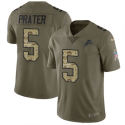 Youth Nike Lions #5 Matt Prater Olive Camo Stitched NFL Limited 2017 Salute to Service Jersey