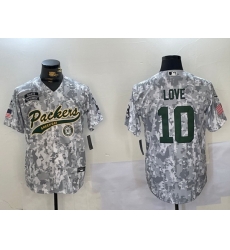 Men Green Bay Packers 10 Jordan Love 2024 Arctic Camo Salute To Service Stitched Baseball Jersey 2