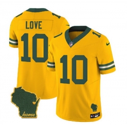Men Green Bay Packers 10 Jordan Love Gold 2023 F U S E  Home Patch Vapor Untouchable Limited Stitched Jersey