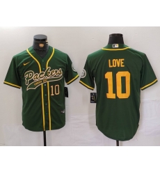 Men Green Bay Packers 10 Jordan Love Green Cool Base Stitched Baseball Jersey 2