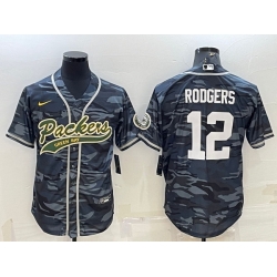 Men Green Bay Packers 12 Aaron Rodgers Grey Camo With Patch Cool Base Stitched Baseball Jersey