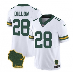 Men Green Bay Packers 28 A J  Dillon White 2023 F U S E  Home Patch Vapor Untouchable Limited Stitched Jersey
