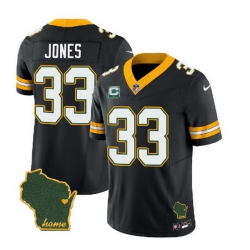 Men Green Bay Packers 33 Aaron Jones Black 2023 F U S E  Home Patch And 1 Star C Patch Vapor Untouchable Limited Stitched Jersey