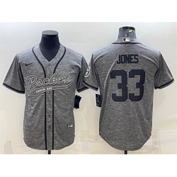 Men Green Bay Packers 33 Aaron Jones Grey With Patch Cool Base Stitched Baseball Jersey