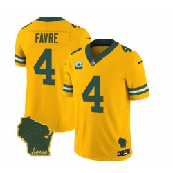Men Green Bay Packers 4 Brett Favre Gold 2023 F U S E  Home Patch And 1 Star C Patch Vapor Untouchable Limited Stitched Jersey