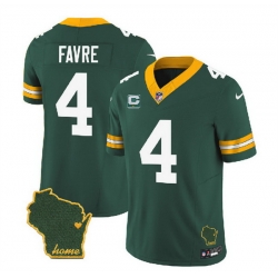 Men Green Bay Packers 4 Brett Favre Green 2023 F U S E  Home Patch And 1 Star C Patch Vapor Untouchable Limited Stitched Jersey