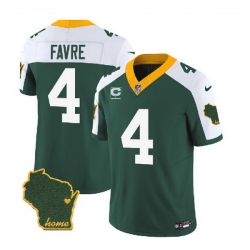Men Green Bay Packers 4 Brett Favre Green White 2023 F U S E  Home Patch And 1 Star C Patch Vapor Untouchable Limited Stitched Jersey