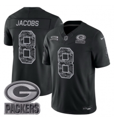 Men Green Bay Packers  8 Josh Jacobs Black F U S E  2026 Salute to Service Limited Stitched Football Jersey