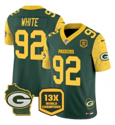 Men Green Bay Packers 92 Reggie White Cheese Green 2024 F U S E  13 Time World Champions And Home Patch Vapor Untouchable Limited Stitched Football Jersey